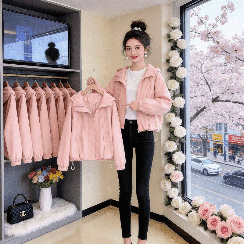 连帽上衣工装夹克冲锋衣外套女春图片