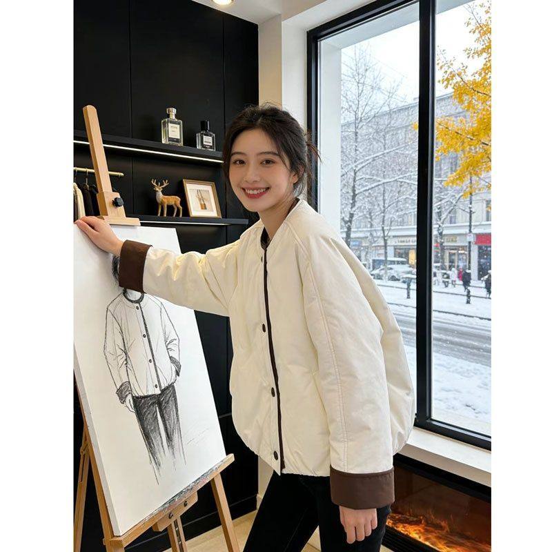 小个子韩系温柔风撞色棉服