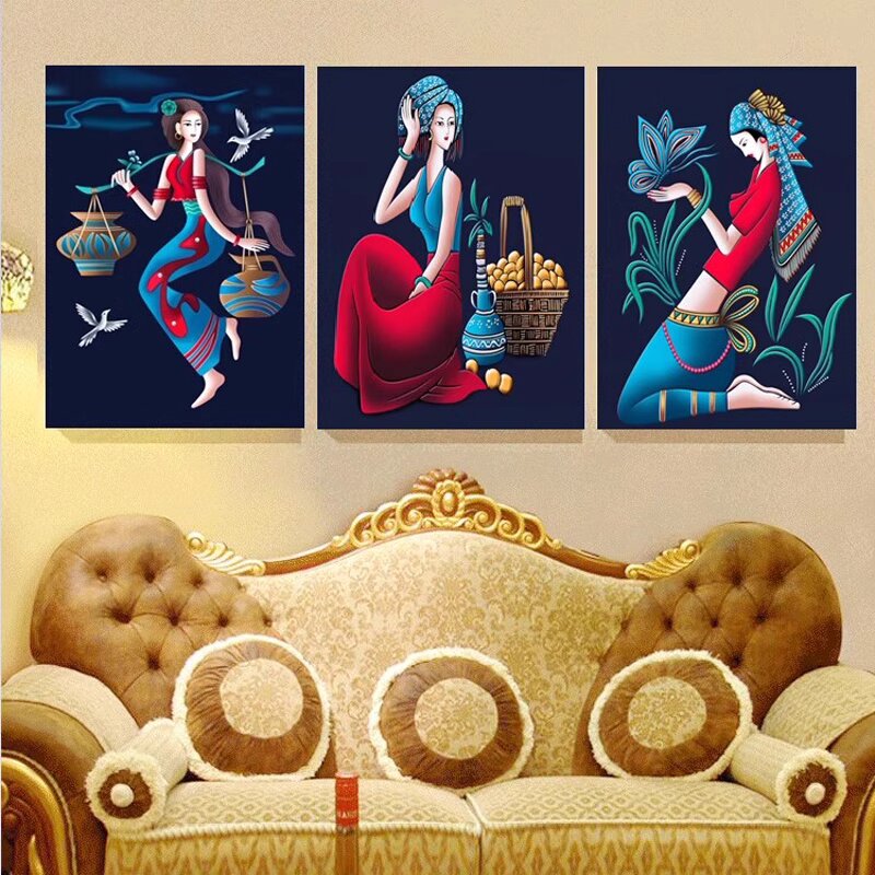 云南少数民族风装饰画美女艺术人物挂画酒店民宿壁画玄关过道墙画图片