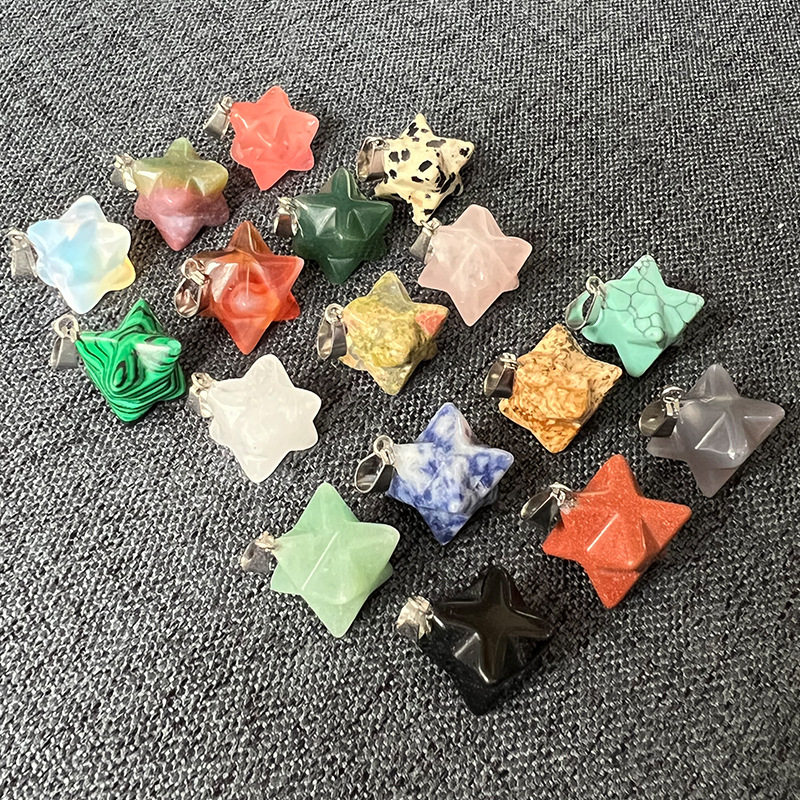 欧美梅尔卡巴玛瑙石头首饰六芒星吊坠大卫之星灵气疗愈项链吊坠