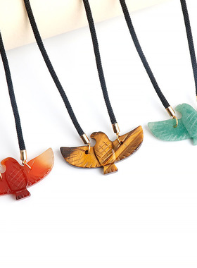 天然水晶玛瑙半宝石紫晶东陵玉虎眼石雄鹰 老鹰项链吊坠跨境新品