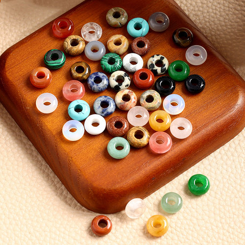 天然石算盘大孔珠5*10mm白水晶粉水晶扁珠饰品配件半宝石