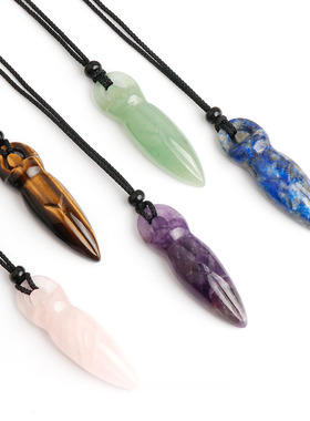 天然水晶半宝石紫水晶东陵玉虎眼石女神图腾项链编织吊坠跨境