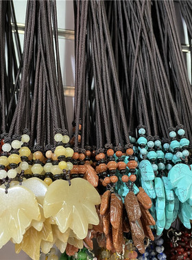 编织天然水晶玛瑙雕刻枫叶项链民族风男女毛衣链编织玉石项链跨境