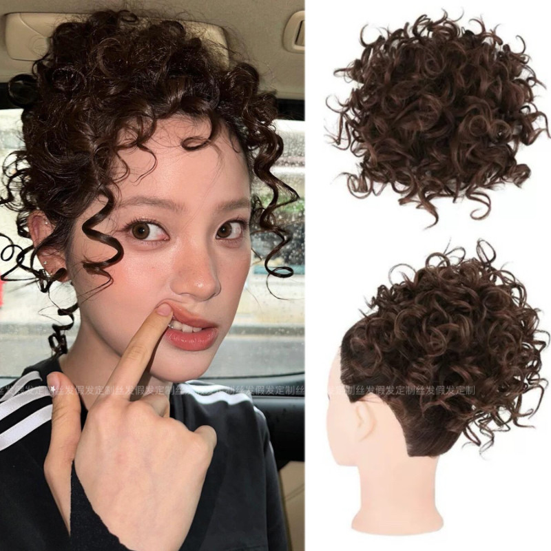 欧阳娜娜同款拉美卷假发发圈抽绳卷发包女丸子头仿真自然无痕假发