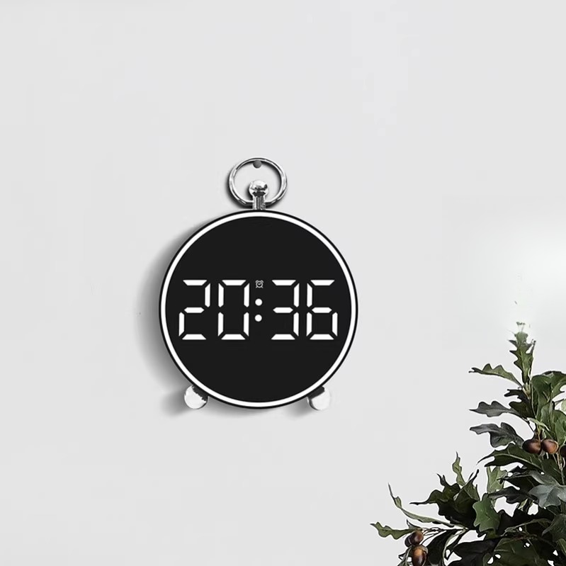 闹钟镜面数字时钟led夜光静音桌面床头摆件学生用智能电子钟表