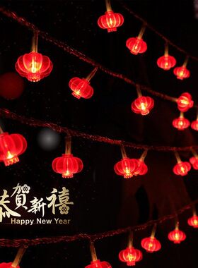 春节太阳能0电费防水装饰彩灯LED灯笼电池灯庭院亮化布置灯红色