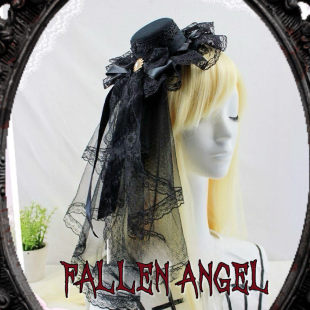 蕾丝蝴蝶结头纱礼帽发饰女暗黑哥特lolita亚文化发夹头饰配饰学生