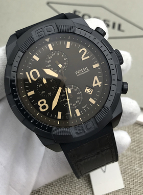 FOSSIL手表硅胶表带酷黑茶色玻璃三眼计时商务休闲石英表防水男表