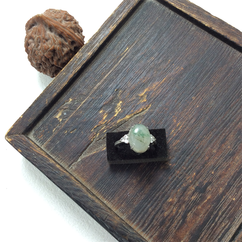 南阳独山玉天蓝料银镶开口指环