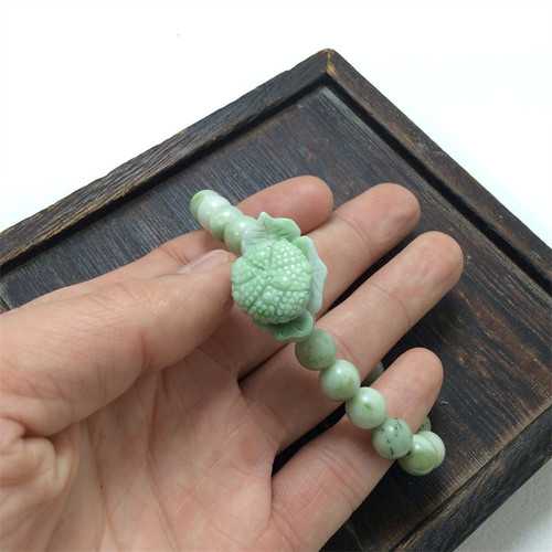 天然独山玉绿白料8mm圆珠子手串