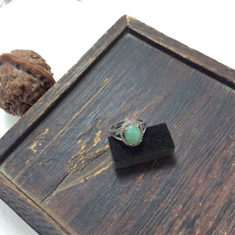 南阳独山玉银镶复古开口女戒戒指