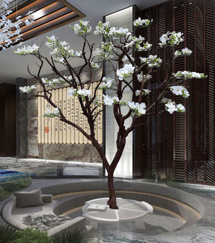 仿真玉兰花树大型落地橱窗装饰花艺软装假树室内商场酒店景观造景