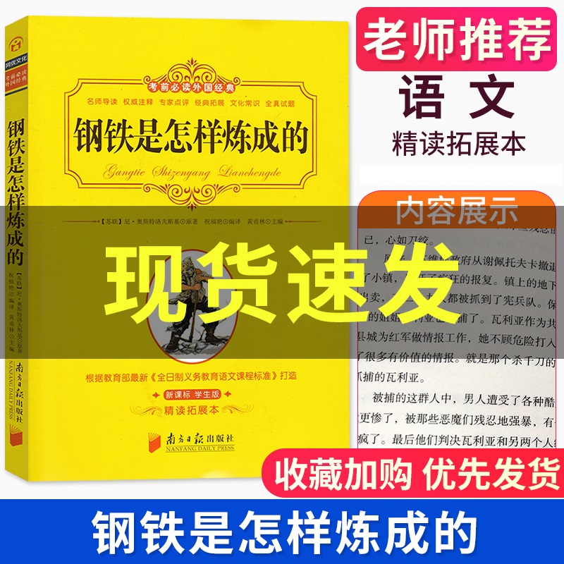 钢铁是怎样炼成的新教材学生版南方日报出版社小学生四五六年级课外阅读书籍正版中小学生课外阅读书外国经典文学刚铁是怎么练成的