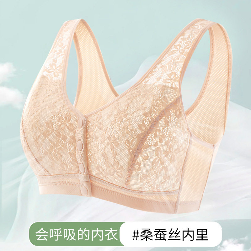 春夏薄款中老年大码文胸舒适透气背心式妈妈内衣前扣无钢圈胸罩