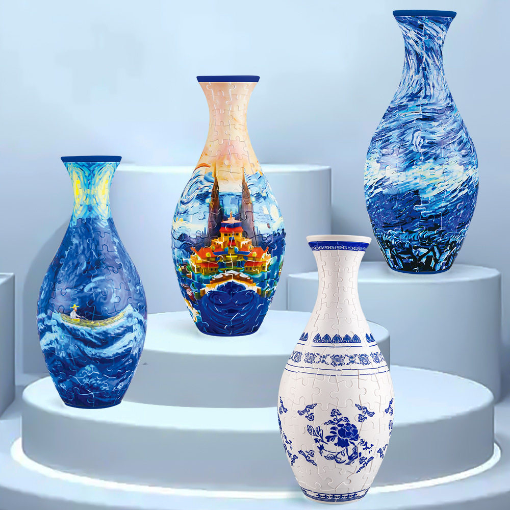 3d拼图花瓶160片立体积木国风摆件装饰品DIY手工生日礼物青花瓷