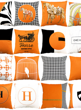 轻奢现代样板房靠背简约抱枕沙发客厅橙色枕套美式大靠垫腰枕含芯