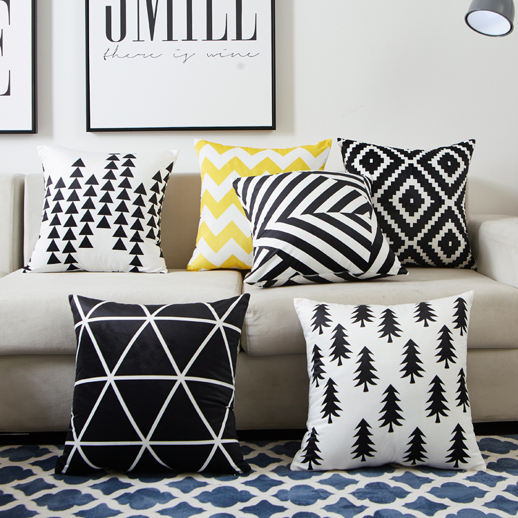 荷兰绒条纹几何格子腰枕套靠垫