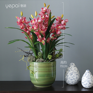 大花蕙兰花高仿真花假花现代简约轻奢3D新中式书房酒店客厅玄关