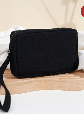 柜台赠品 华伦天奴大V黑色帆布化妆包 手拿便携收纳包零钱包