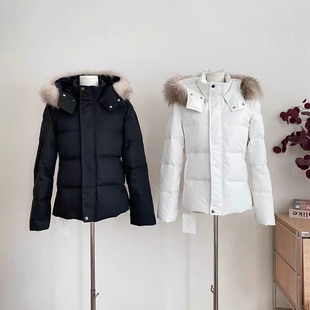 90白鸭绒收腰版羽绒服女冬季短款白色修身可拆卸毛领外套
