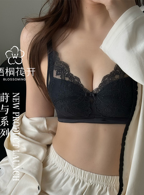 梧桐花开文胸性感蕾丝小胸中厚聚拢上薄下厚无钢圈内衣HN24606