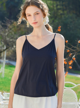 梧桐本色法式高级长款V领吊带慵懒显瘦通勤百搭透气不闷汗WX66203