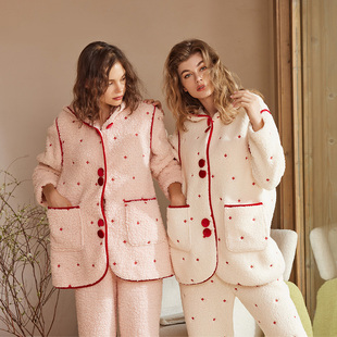 梧桐本色家居服女开衫连帽长裤套装柔软北糕绒亲肤保暖WJ23239