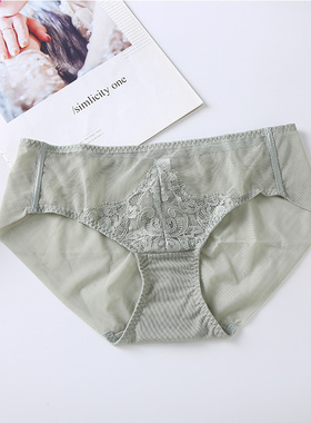 梧桐本色内裤女中低腰三角裤性感蕾丝刺绣网纱纯棉底档WN618116