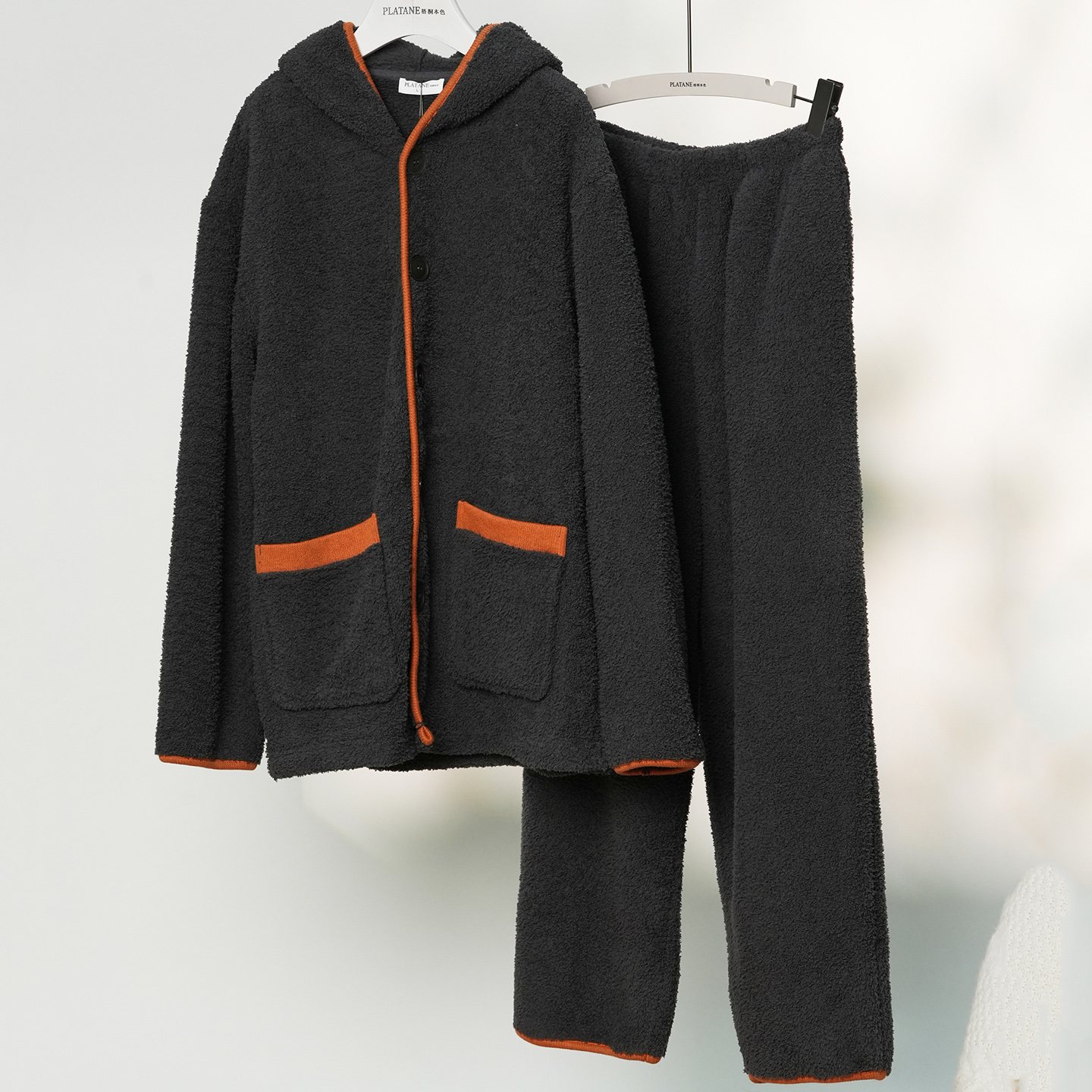 梧桐本色男士加厚杨梅绒连帽家居服套装保暖蓄热防风锁温WJ852073