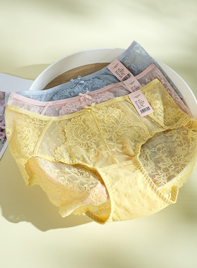 梧桐闺蜜内裤女中低腰平角裤性感浮雕花卉蕾丝纯棉底裆GM23572