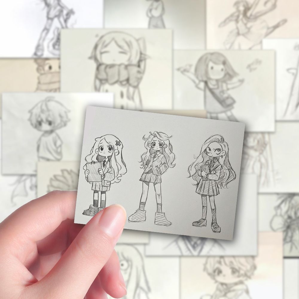 128张简笔画画画美术生素描素材儿童画画本贴纸童真手账笔记素材