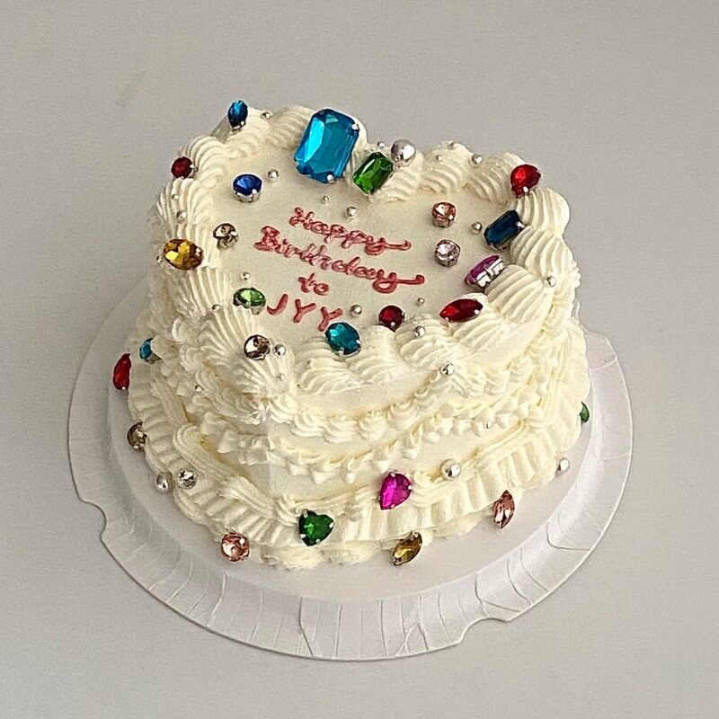 情人节520彩色宝石钻石爱心生日蛋糕装饰品烘焙插件水晶装饰用品