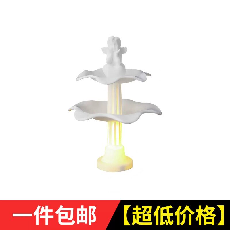 网红许愿池小天使蛋糕装饰摆件罗马柱喷泉七夕情人节女神生日配件图片