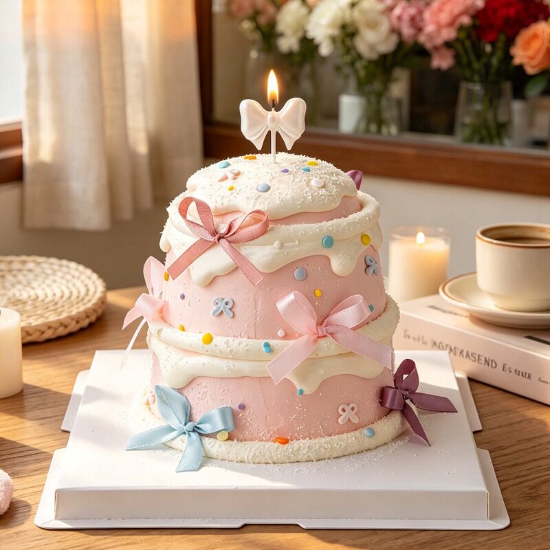 ins蝴蝶结蜡烛蛋糕装饰彩色丝带女神公主风生日派对甜品装扮插件
