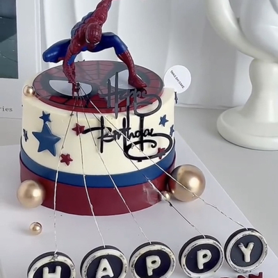 网红ins魔术火焰蜘蛛侠生日蛋糕装饰 蜘蛛侠魔术火焰蜡烛蛋糕装扮