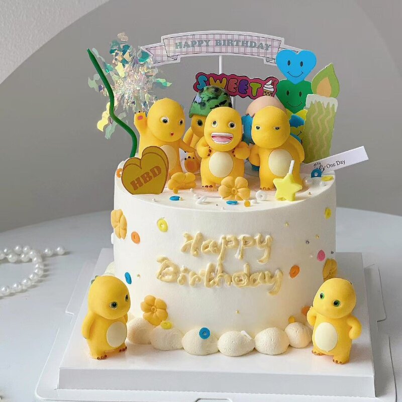 卡通可爱小龙蛋糕装饰摆件超萌小龙儿童生日派对装扮烘焙插牌插件