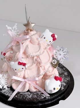 2026圣诞节KT猫蛋糕装饰雪花亚克力珍珠链节日甜品烘焙装扮插件