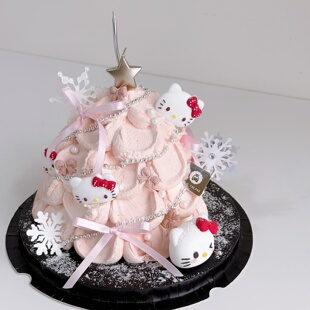 2026圣诞节KT猫蛋糕装 扮插件 饰雪花亚克力珍珠链节日甜品烘焙装