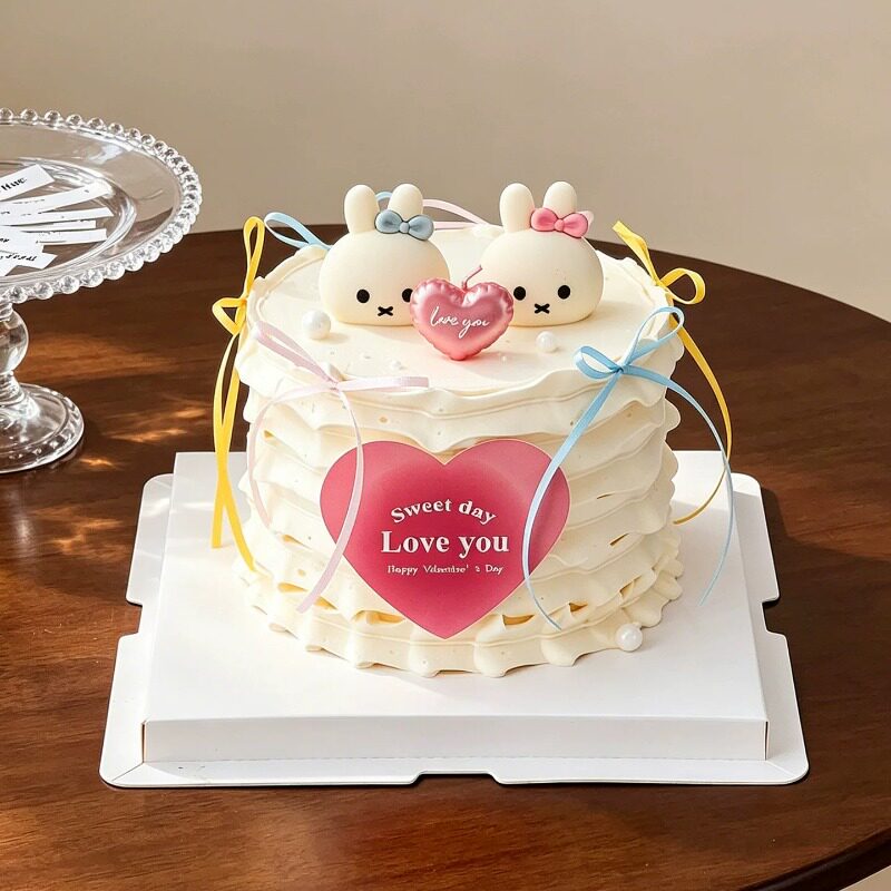 七夕情人节蛋糕装饰软胶可爱米菲兔摆件love爱心蜡烛情侣甜品插件