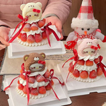 网红圣诞节新年蛋糕装饰小熊头KT猫摆件蝴蝶结草莓蛋糕装扮插件
