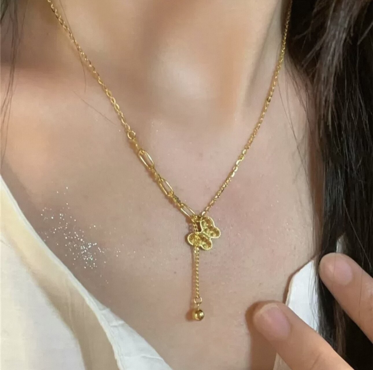 碎冰冰蝴蝶流苏项链
