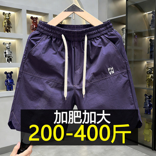 紫色刺绣网眼速干短裤 胖子跑步运动裤 男夏季 外穿五分裤 薄款 特大码