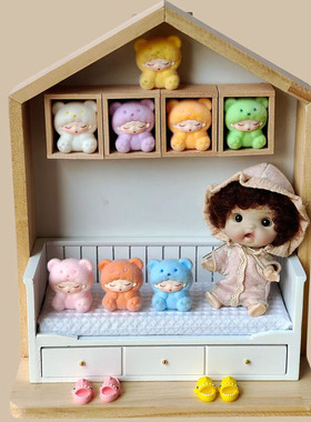 12分bjd/ob11娃屋尖顶房子多功能萌娃颗粒公仔收纳沙发娃床