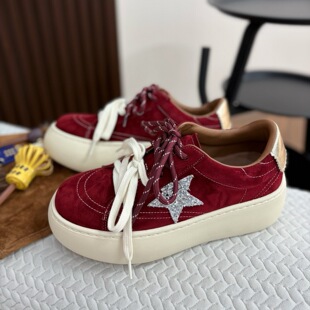 女星星鞋 厚底小个子红色德训鞋 休闲鞋 6cm真皮时尚 2026春新款