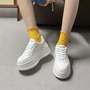 板鞋 休闲鞋 女夏透气6cm松糕厚底真皮时尚 轻便不累脚小个子小白鞋