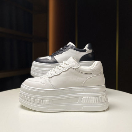 欧洲站爆款7公分2026春款女小个子厚底小白鞋真皮运动休闲鞋
