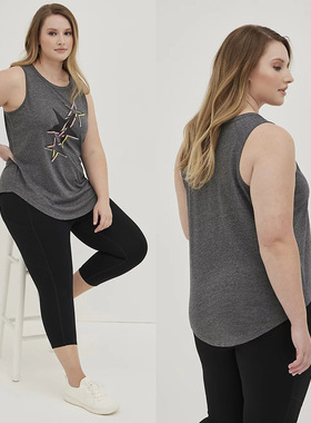 2354欧美单胖MM灰色五角星印花健身棉质运动背心200 300 400斤
