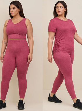 2478露营欧美特大暗红色速干文胸长裤裤T恤三件套200 300 400斤