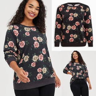 2256秋冬欧美胖MM特大码女装花朵印花拉绒卫衣150斤